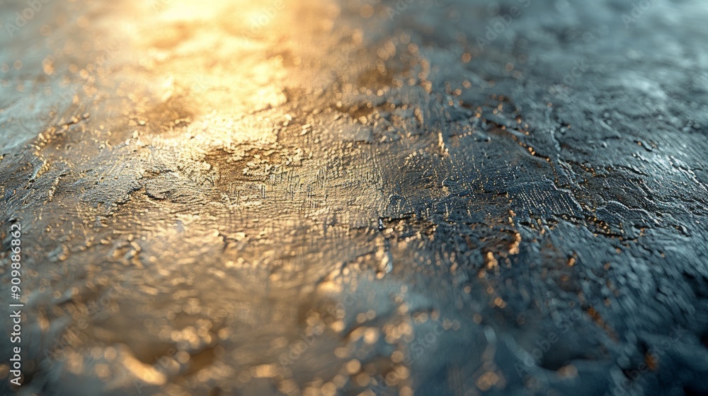 Poster reflective surface with glowing light displaying textured details in a dim environment