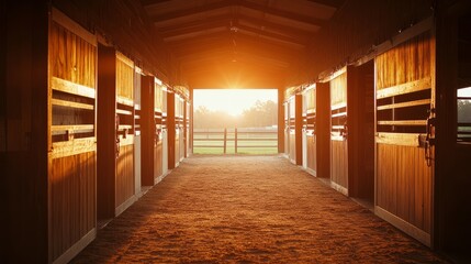 Sunny horse stable. Beautiful stable for horses.	