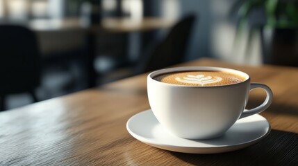 Obraz premium A cup of espresso coffee on a table with space for notes on one side.