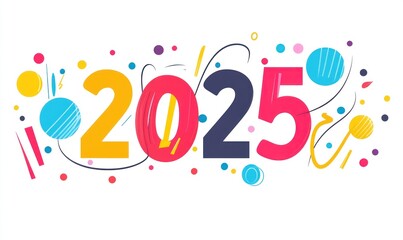 Fototapeta premium Colorful and festive vector design of the number 2025 with abstract elements for a joyful New Year celebration - Generative AI