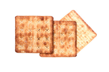 Three square homemade sugar butter crispy biscuit, two darker side and one white side facing up. Isolated on the transparent background. Top view commercial stock photo.