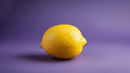 Whole yellow lemon lies against a purple background One fruit in the frame : Generative AI