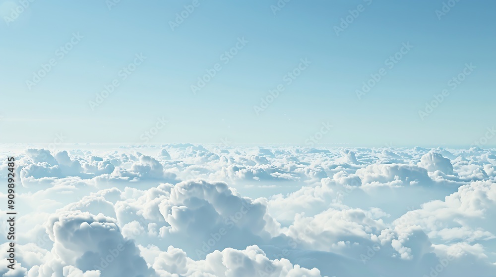Aufkleber Blue sky with some clouds View over the clouds light background : Generative AI
