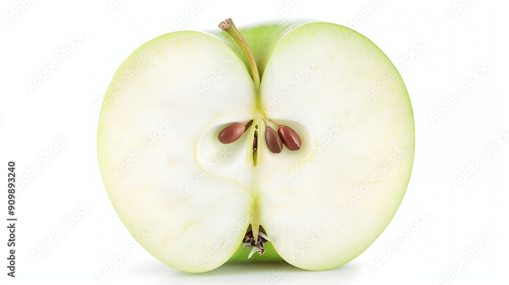 Poster Green apple half with seeds isolated on white background Half of green apple fruit with clipping path Full Depth of Field : Generative AI