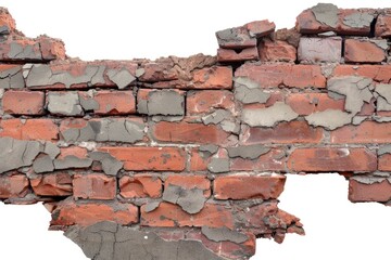 Cracked red brick wall cut out , ai