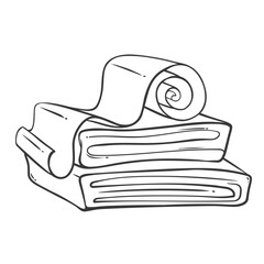 Stack of fabric rolls line icon. Hand drawn retro cloth bale for garment production, dressmaking. Textile industry, fashion design mascot, doodle fabric pile in shop icon vector illustration