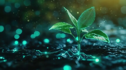 A vibrant plant sprouting from the soil, symbolizing growth and innovation in a digital landscape.