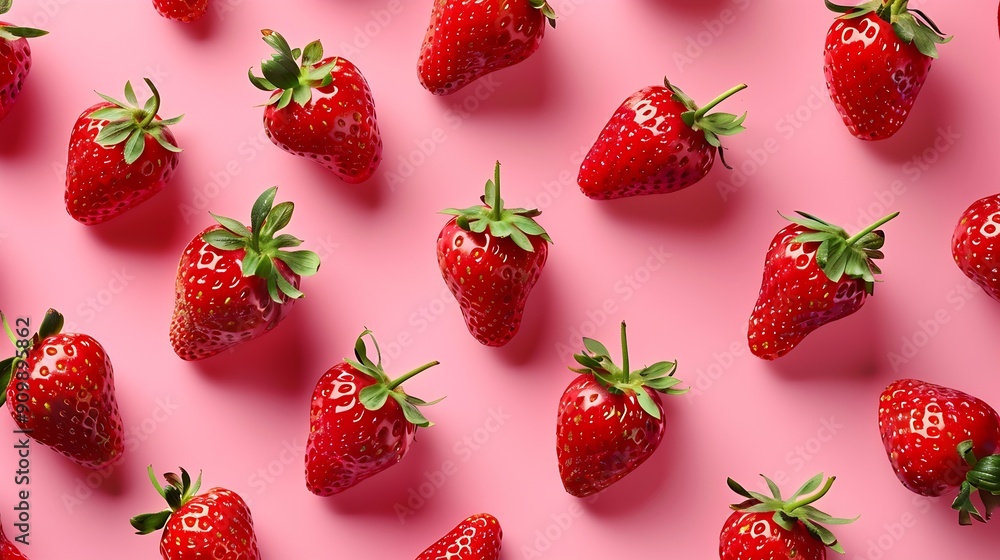 Aufkleber Strawberry Pattern of strawberrys on colored background : Generative AI