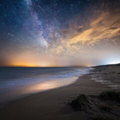 Fototapeta premium Moonlit sky over a sandy beach
