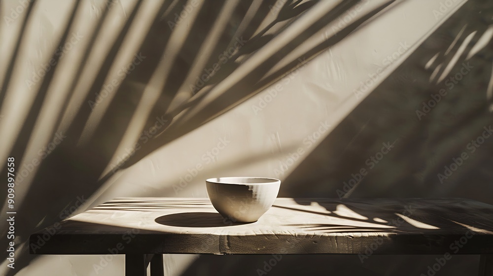 Aufkleber sunny day light and shadows on table for product display : generative ai