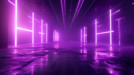 3D technology abstract neon light purple background, empty space scene, spotlight, dark night,...