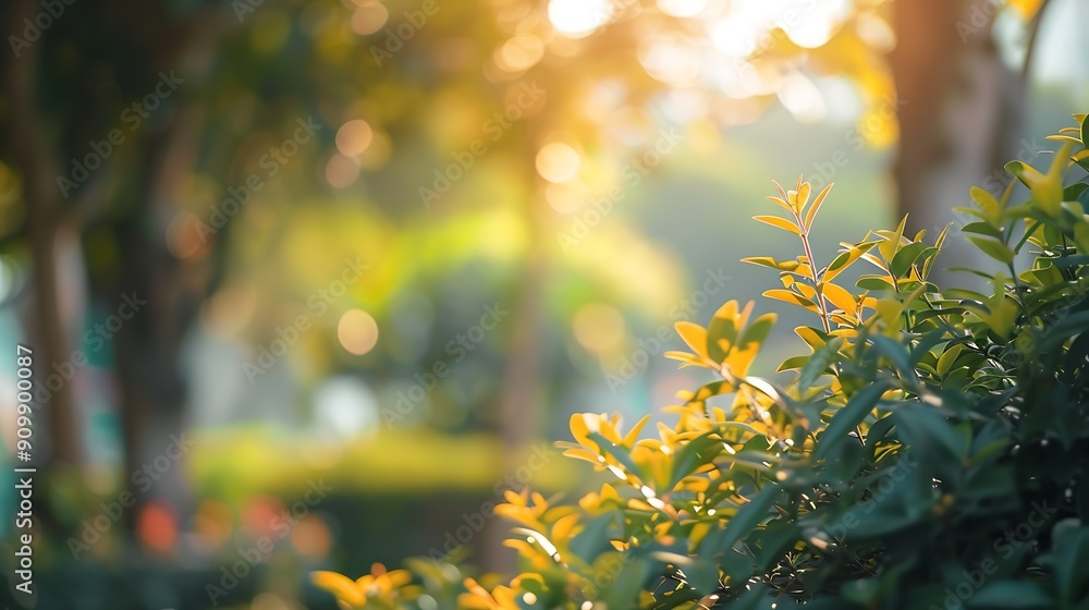 Aufkleber defocused or blur with bokeh background of garden trees in sunny day : generative ai