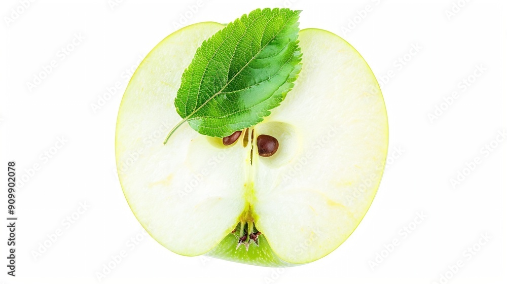 Aufkleber Green apple half with seeds isolated on white background Half of green apple fruit with clipping path Full Depth of Field : Generative AI