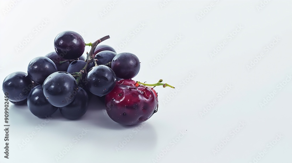 Poster One half of a berry and one bunch of grapes macro isolated on white background : Generative AI