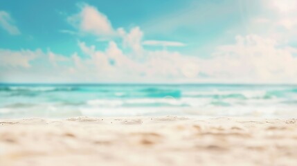 Fototapeta premium Beautiful white sandy beach with blur sky as holiday summer background Panorama of tropical beach with white sand and turquoise water Travel summer holiday background concept : Generative AI