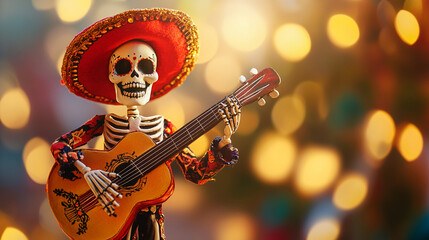 Fototapeta premium dia de los muertos day of the dead carnival party background, Cinco de Mayo skeleton, skull, catrina spoky and scary backdrop