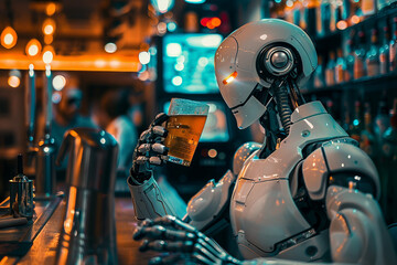 Robot cyborg humanoid helper in activities of daily life routine living with people, Generative AI