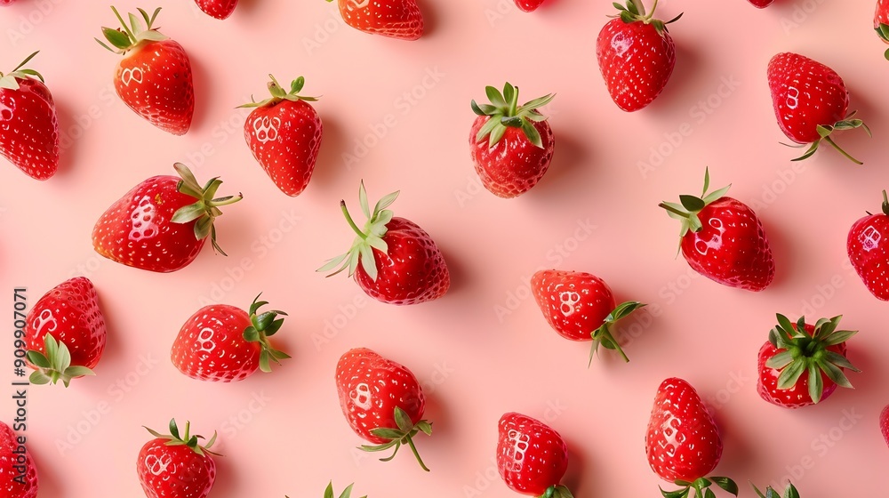 Poster strawberry pattern of strawberrys on colored background : generative ai