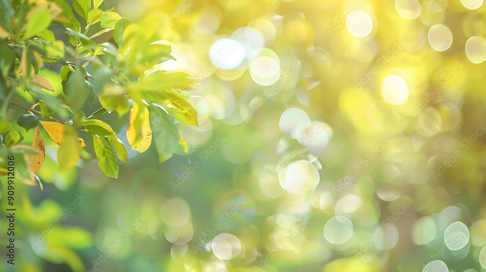 Aufkleber defocused or blur with bokeh background of garden trees in sunny day : generative ai