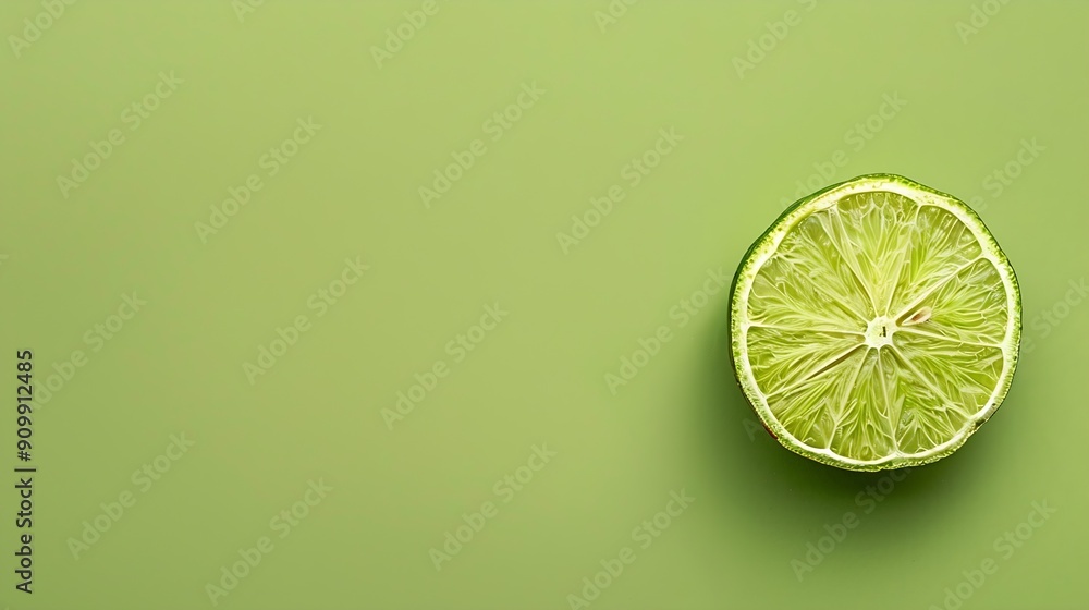 Aufkleber slice of fresh lime and dehydrated one on green background top view : generative ai