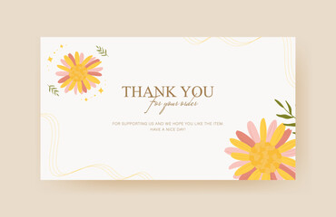 thank you card with cute flower and leaf with golden lines. printable for your small business