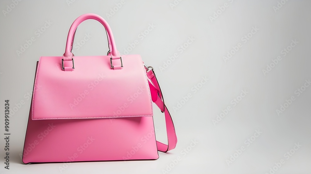 Poster Stylish womens handbag A fashionable female pink luxury handbag isolated on white Fashionable womans accessories Clipping path Advertising : Generative AI