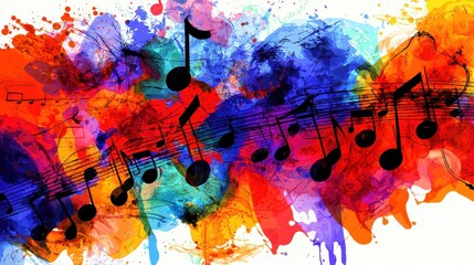 A vibrant splash of colors featuring musical notes, perfect for showcasing creativity and the joy of music.
