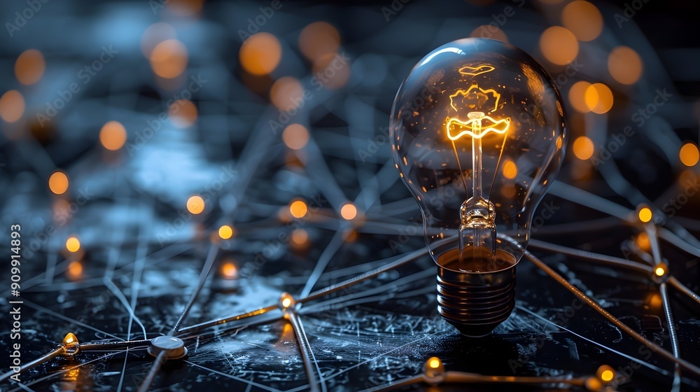 Poster glowing mind map interconnected ideas and concepts spark innovation