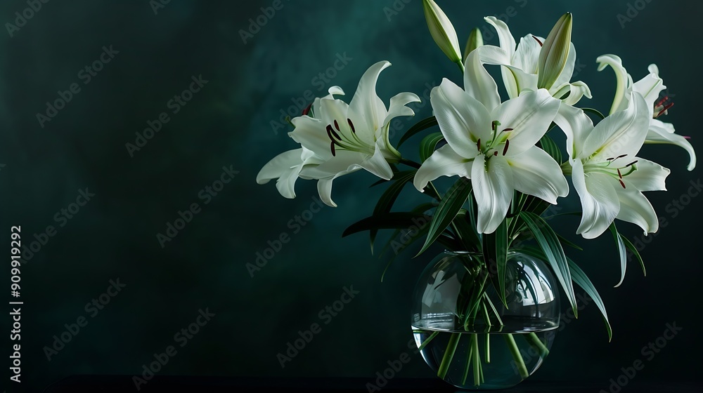 Poster bouquet of lily flowers in vase on dark background : generative ai