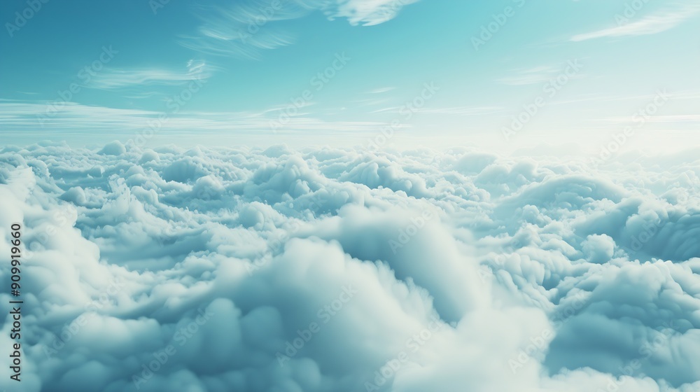 Aufkleber Blue sky with some clouds View over the clouds light background : Generative AI