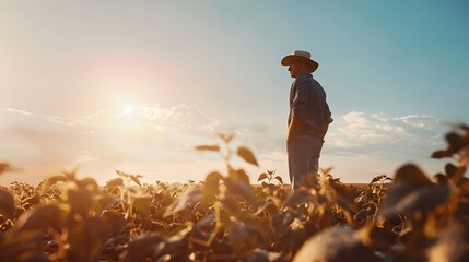 Fototapeta premium Farmer agronomist on a soybean field Agricultural industry : Generative AI