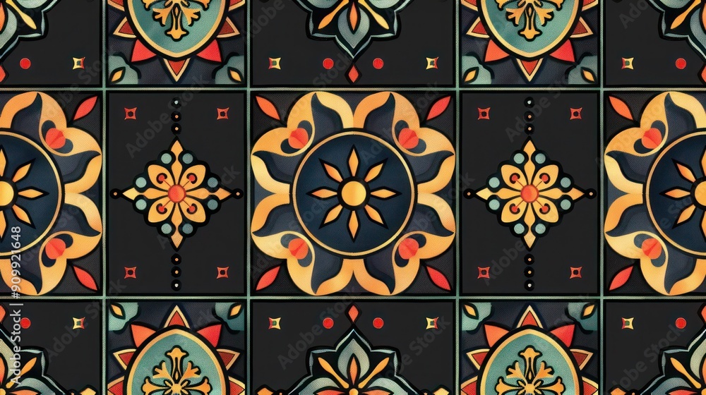 Poster a seamless pattern with graphic design motifs.