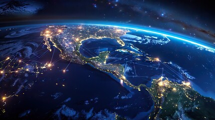 3D Render of Planet Earth with Glowing Connections. AI generated illustration.