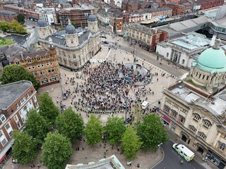 Fototapeta premium aerial view of Kingston upon Hull far-right anti-immigration riot Aug 2024