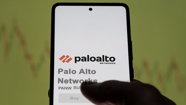 April 09th 2024 , Santa Clara, California. Close up on logo of Palo Alto Networks on the screen of an exchange. Palo Alto Networks price stocks, $PANW on a device.