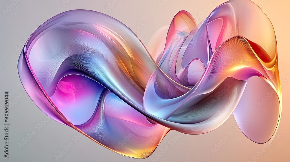 Poster a stunning abstract colorful shape with smooth curves and rich gradients, creating a vibrant and con