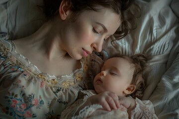 Tender Moments: A Mother and Her Sleeping Baby Share a Heartwarming Connection