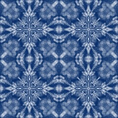 Hand drawn illustration with white lines, seamless pattern on blue background.