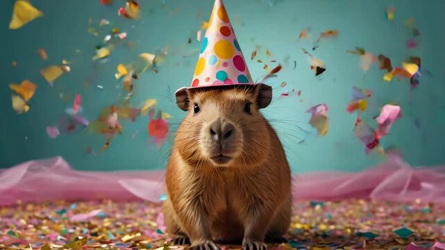 Cute capybara on a colored background, birthday