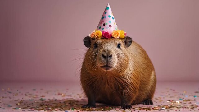 Cute capybara on a colored background, birthday