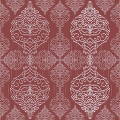  Hand drawn illustration with white lines, seamless pattern, on brown background.