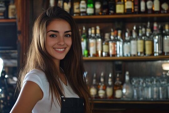 Pretty female bartender in a tavern
