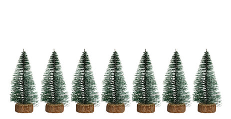 Border of decorative Christmas trees isolated on transparent background
