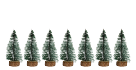 Border of decorative Christmas trees isolated on transparent background