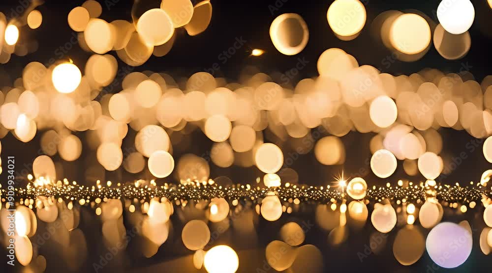 Poster gold and silver colored glowing glow bokeh out of focus blurred particles and lights and waves. abst