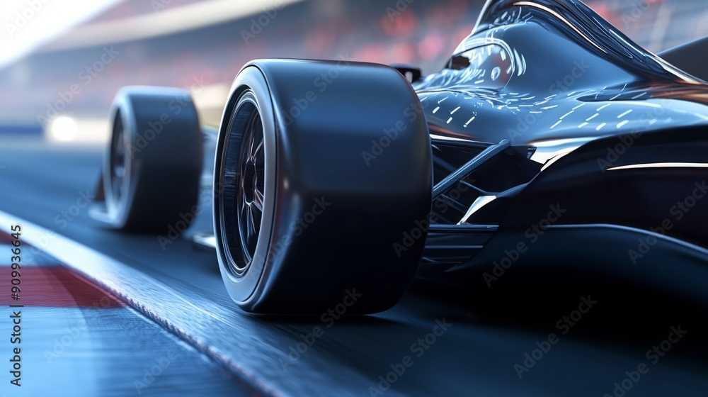 Poster A racing car tire grips the track surface with precision during a competitive speed event, highlighting dynamic motion.