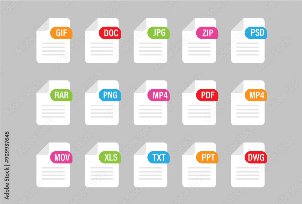 Fototapete file type icon set. popular files format and document. format and extension of documents.