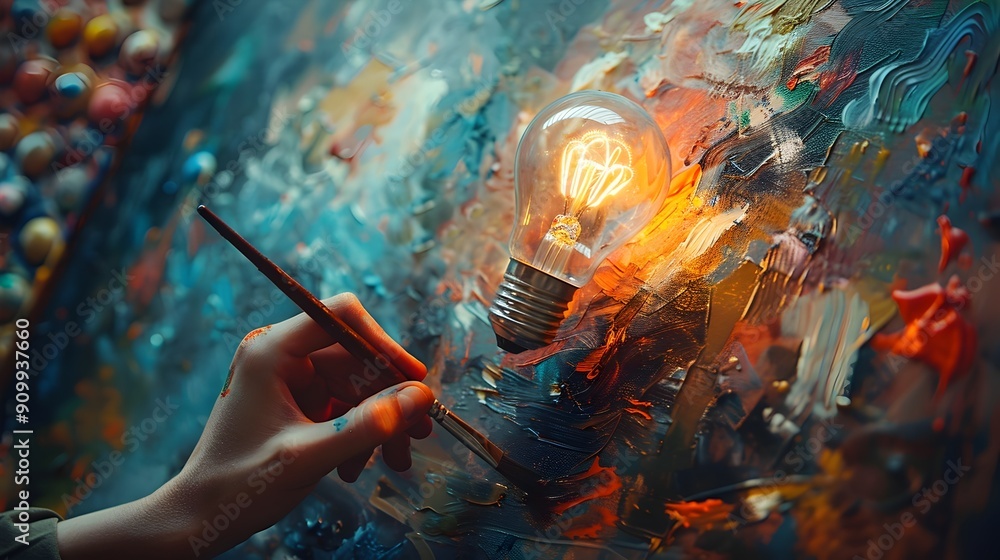 Poster creative illumination painting a lightbulb on canvas capturing the essence of expression