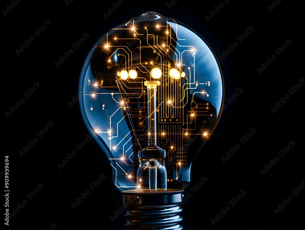 Aufkleber digital circuit inside illuminating light bulb symbolizing innovative thinking and technological pot