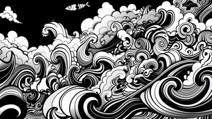 Fototapeta premium Abstract Black and White Psychedelic Pattern